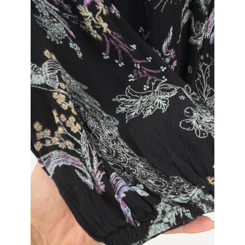 Free People Tunic Black Metallic Blooms Printed Dolman Top Boho Whimsigoth Indie - Picture 8 of 13